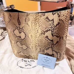 Prada Gold/Brown Python Snake Print Shoulder Bag